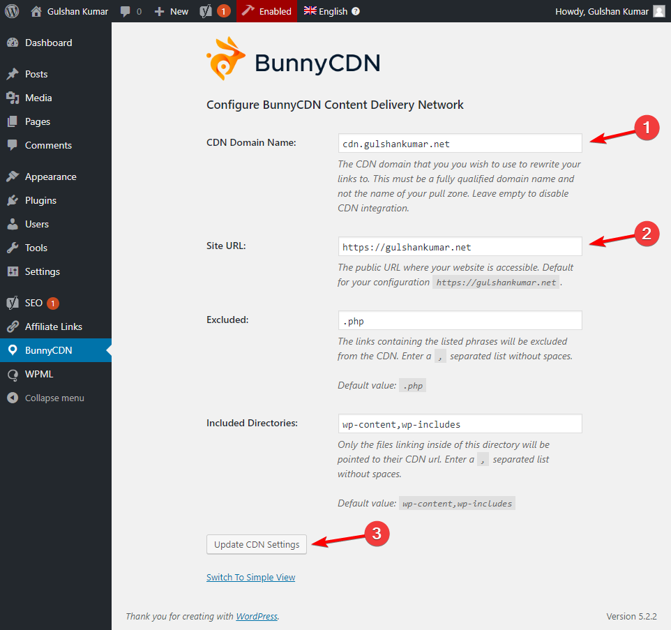 bunnycdn plugin setup