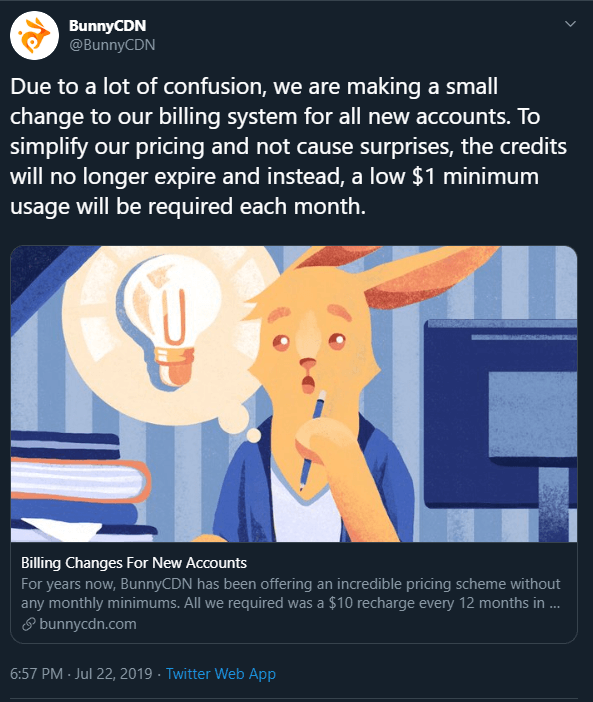 A tweet from BunnyCDN