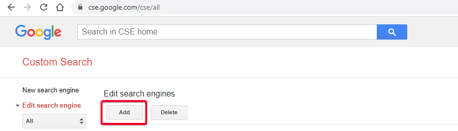 Adding new Google Custom Search Engine