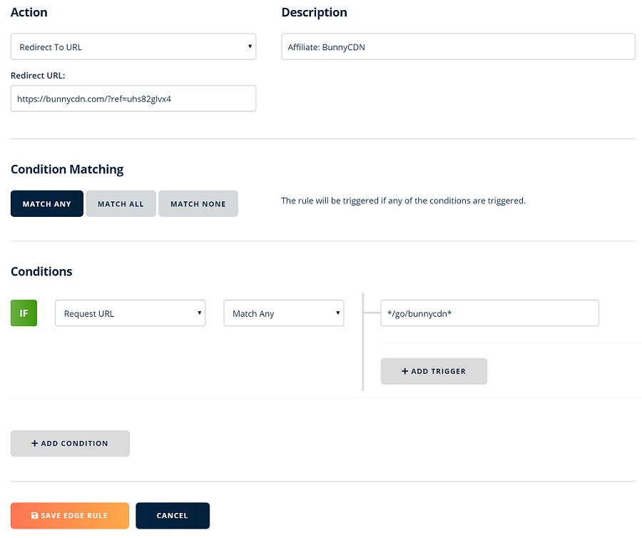 adding a redirect via edge rule