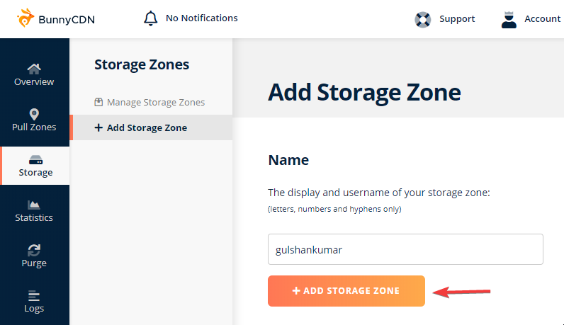 Adding a new Storage zone