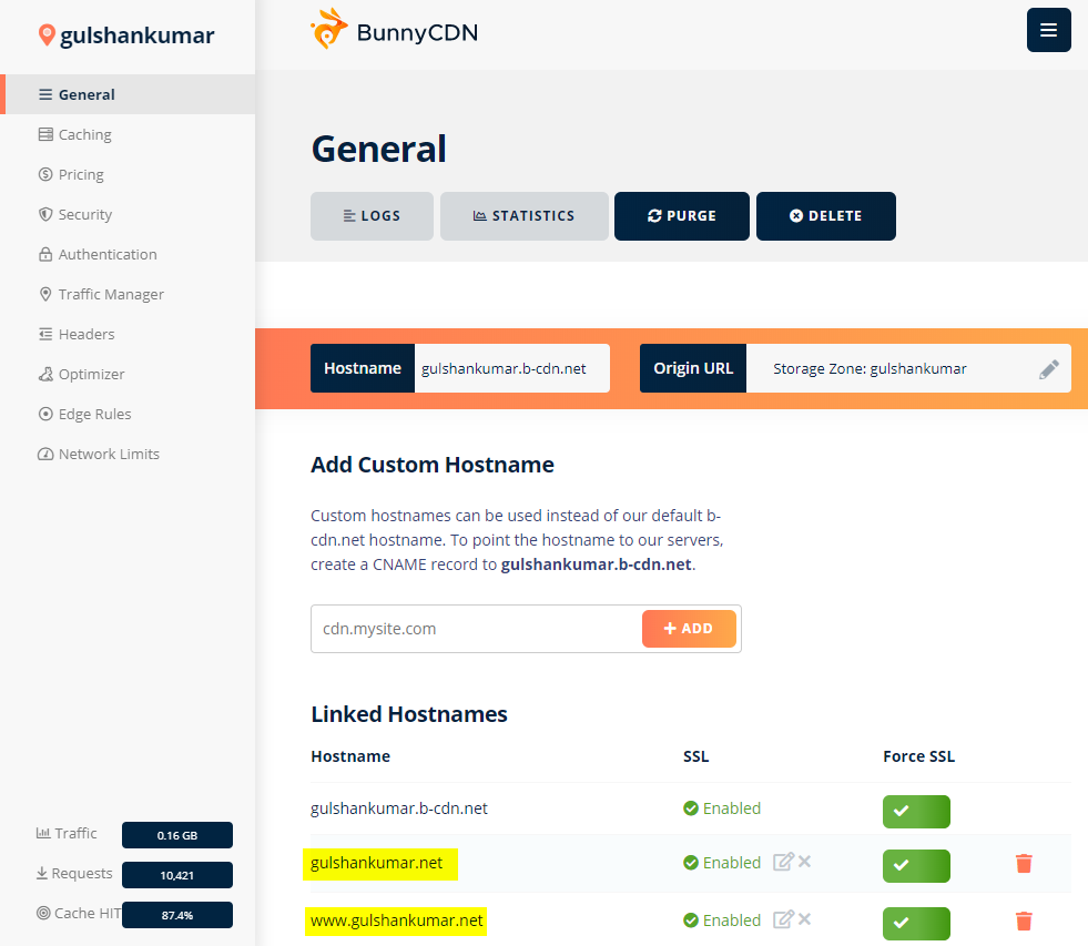 Adding hostname to pull zone