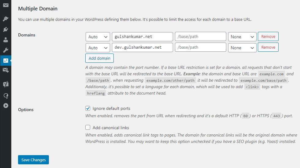 add multiple domain in WordPress