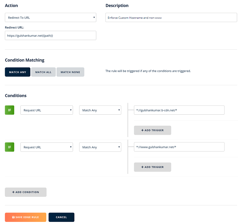 custom hostname and non www