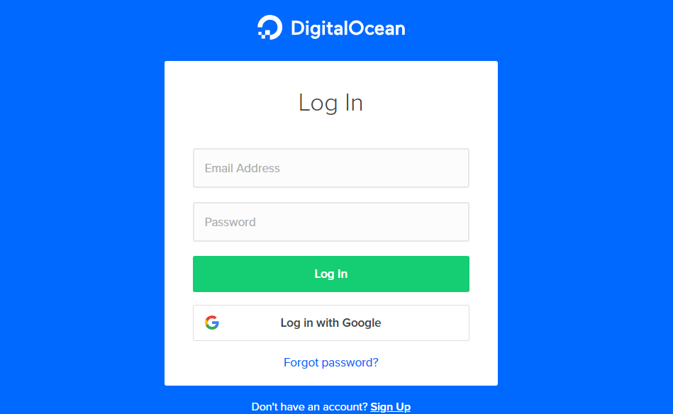 login to DigitalOcean