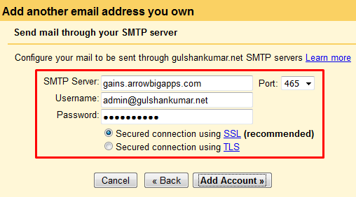 gmail smtp config