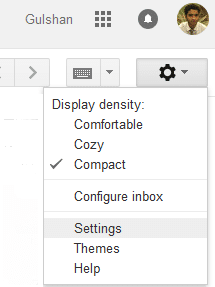 gmail settings button
