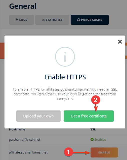 installing free ssl in bunnycdn pull zone