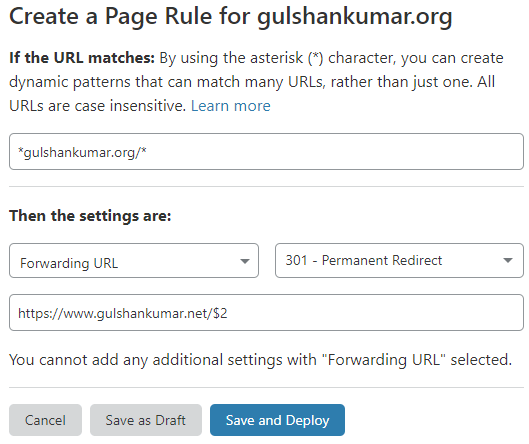 redirect page rule