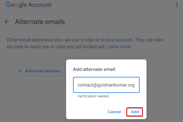 add alternate domain for Gmail