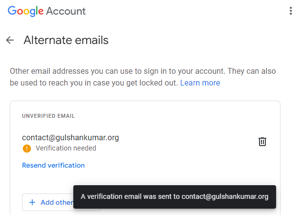 verification email sent