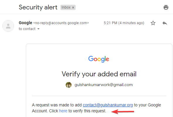 verify alternate email request