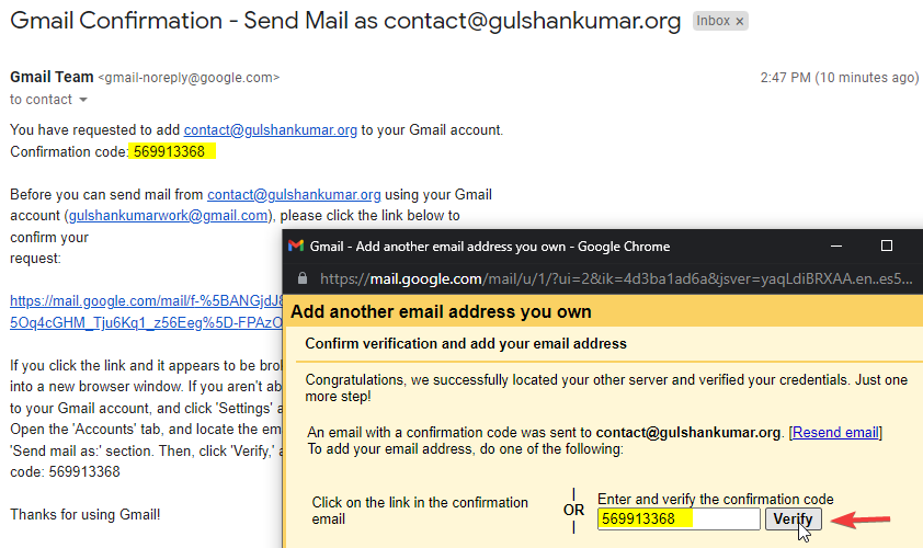 verify custom domain email address